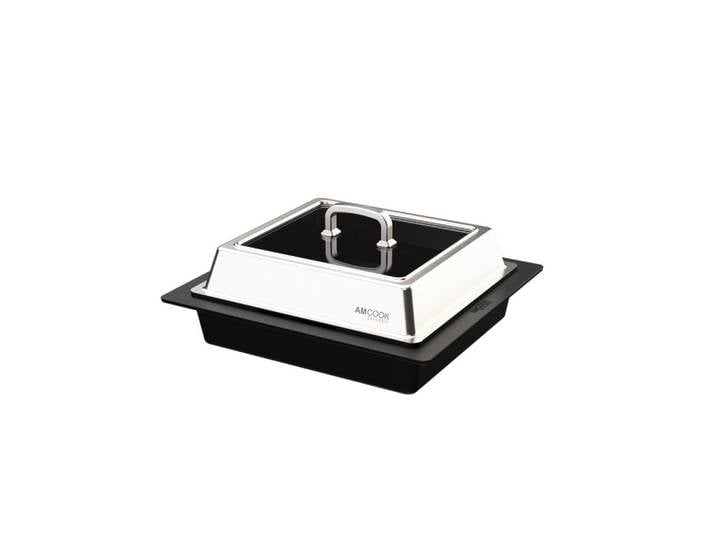 Am Cook Bräter Teppanyaki, Schwarz, Edelstahl, Metall, 12 L, rechteckig, 42x46x16.4 cm, mit Dampfablass,hitzebeständige Griffe, Kochen, Töpfe, Bräter