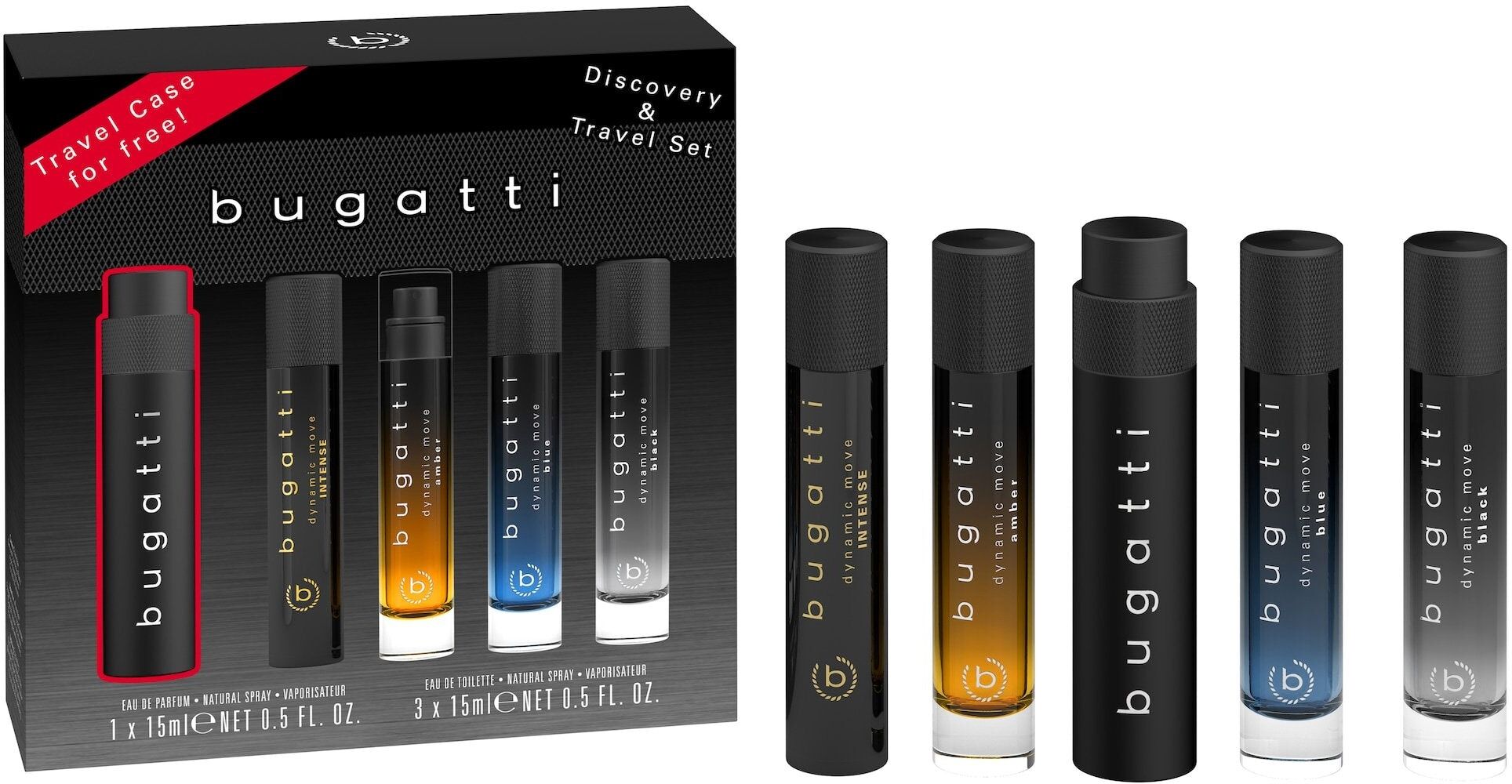 Bugatti Dynamic Move - 4 x 15ml Eau De Toilette Travel Set