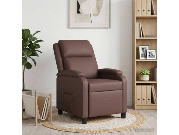 Relaxsessel Braun Kunstleder mit Neigungsfunktion 115°-160° Metall-und Holzgestell, schwarze Kunststoffbeine, einfache Pflege, für Wohnzimmer und Büro