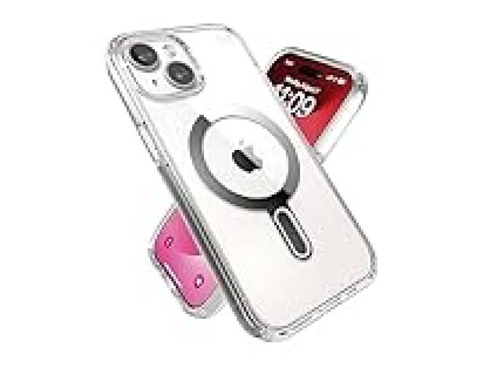 Speck Coque pour iPhone 15 – Compatible avec MagSafe, testé Contre Les Chutes de 4,9 m, Coque de téléphone Fine antimicrobienne pour iPhone 15 de 6,1 po – Presidio Clear ClickLock – Transparent