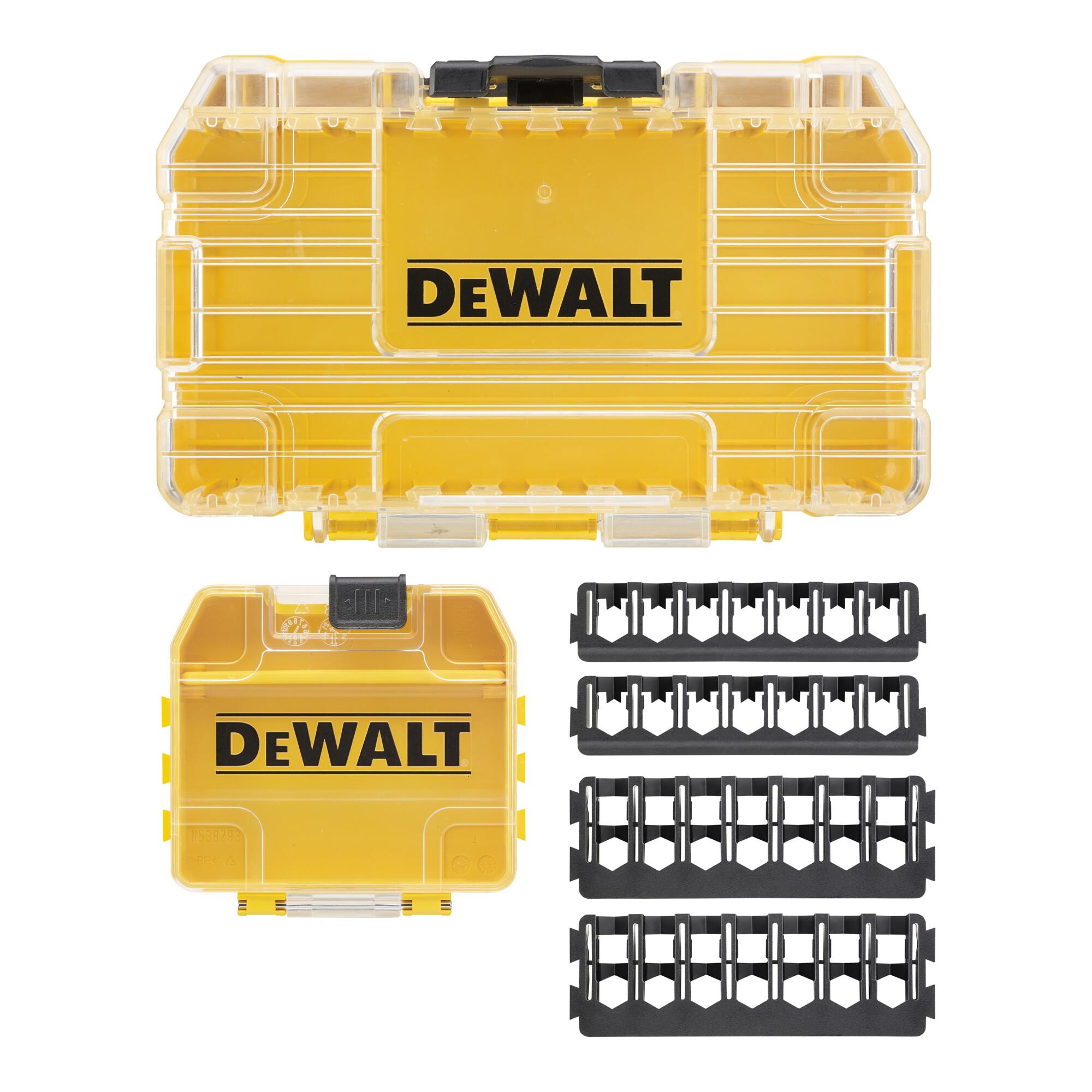 DEWALT Kleiner TOUGHCASE™ Koffer inkl. Schüttbox und Halterungen für 25mm und 57mm Schrauberbits, leer zum Nachfüllen DT70801-QZ)