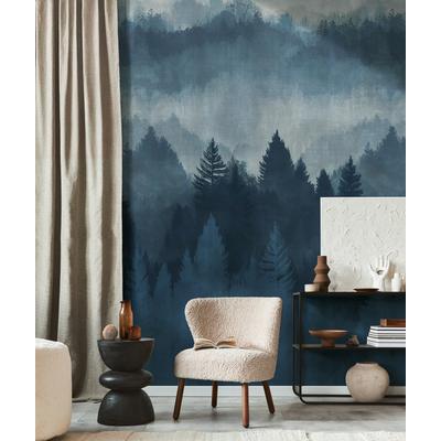 Fototapete LIVING WALLS "The Wall 4 Eyecatcher – Atmosphärischer Wald Vlies-Fototapete", blau, B:1,59m H:0m L:2,8m, Vinyl, Vlies, Tapeten, Atmosphärischer Wald mit atmosphärischer Tiefe