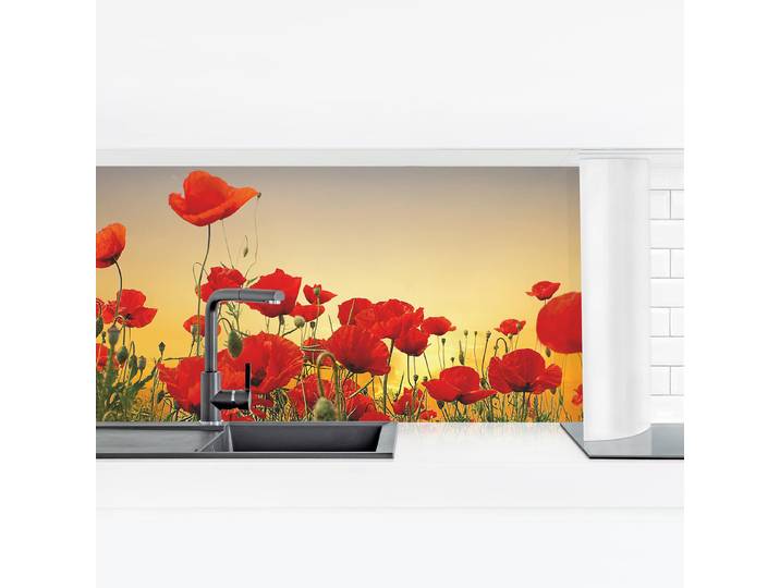 home24 Keukenachterwand Klaprozen Premium 140 x 40cm 140 x 40 cm