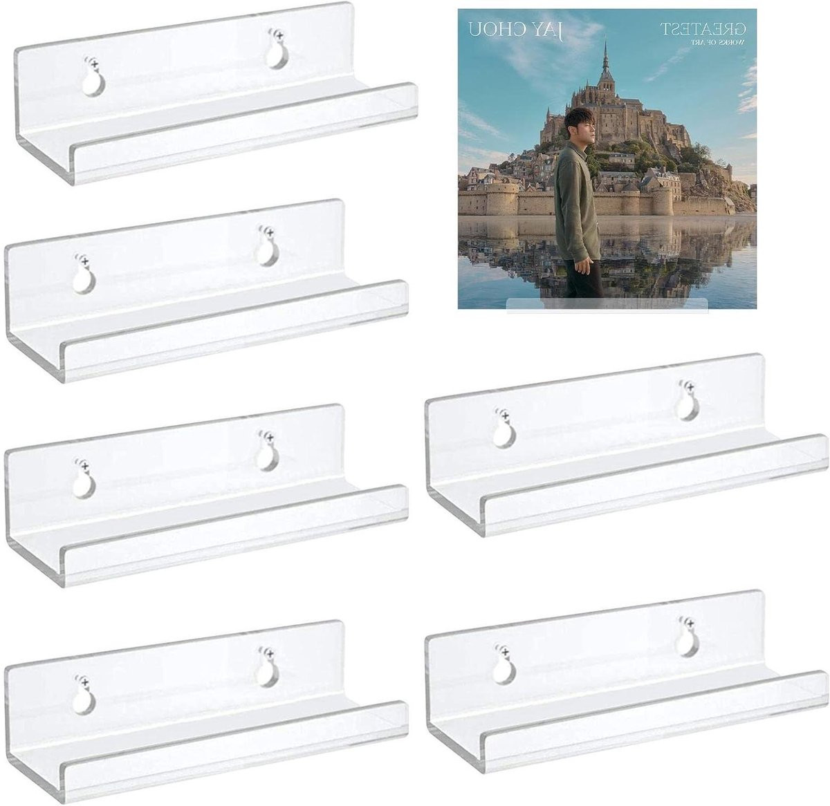 Set van 6 transparante vinyl plankjes voor LP opslag en record display als muurdecoratie