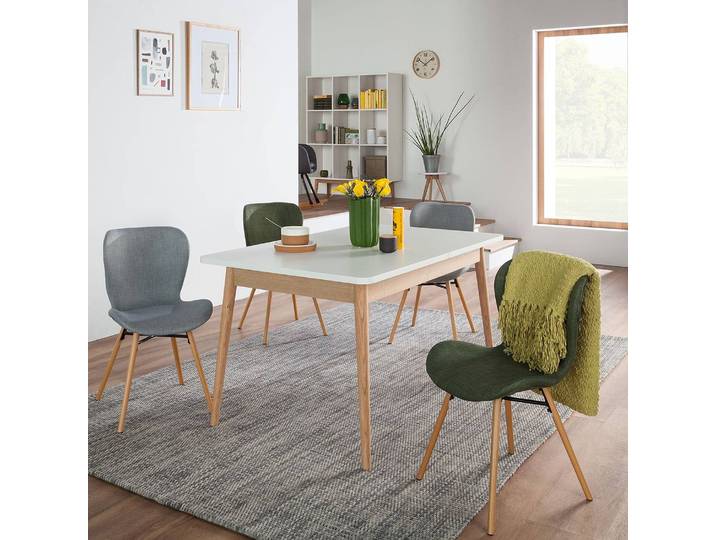 Table extensible 140 x 90cm Blanc/Beige/Blanc