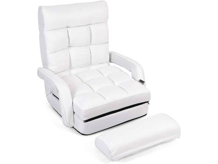 GOPLUS 18 Grille Fauteuil de Salon Convertible-Fauteuil Relax avec Dossier Réglable sur 5 Positions-Rangement Facile Blanc