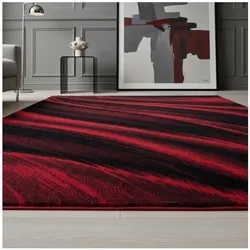 Teppich Kurzflor ASPEN in Rot, mit abstraktem Wellenmuster, 140 x 200 cm