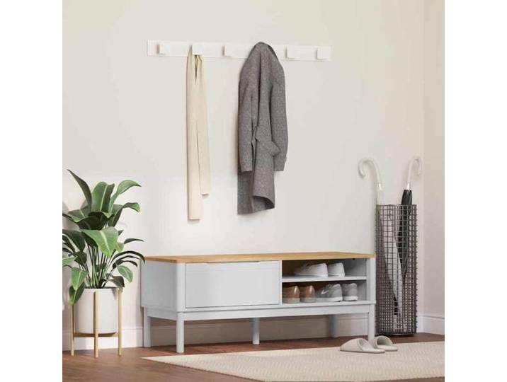 Blanc Banc de couloir FLORO Blanc 115x40x45 cm Bois de Pin Massif - Meuble Banc @49150