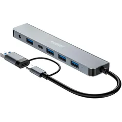Urban Factory Minee 7in1 USB-A/C Hub (USB-A, 7 Ports), Dockingstation + USB Hub, Grau
