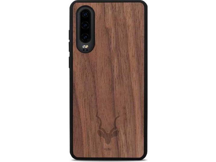Kudu Huawei P30 - Houten backcover - Handgemaakt TPU - Walnoot - Zwart