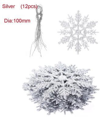 Uplift Treasures Glitter Snowflake Christmas Bauble Ornament Set 12pcs silver 100mm