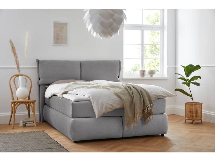 Boxspringbett, Struktur weich, Grau, 168×225 cm, Bonnell-Federkern, Skandinavisch, andas