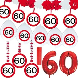 60. Geburtstag Verkehrsschild Party Deko Set rot weiß Mann Frau Partyset
