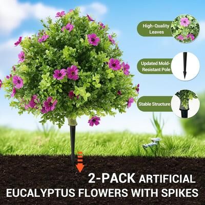 YUN Set of 2 60 cm Artificial Boxwood Ball Plants with Spikes