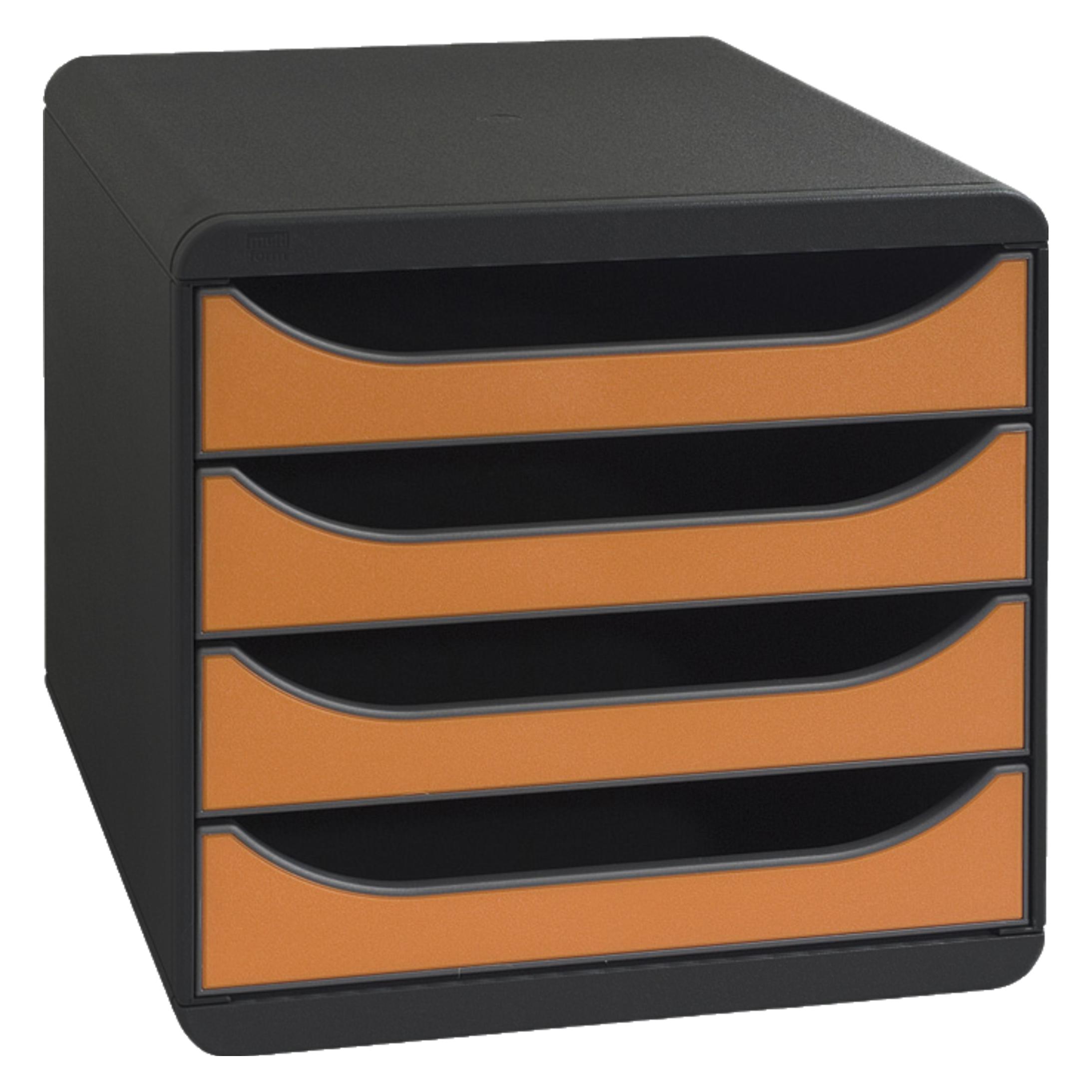 Exacompta Schubladenbox Big Box 4 Schubladen, Schwarz / Mandarine (A4+) (310788D)