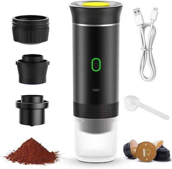 3-in-1 draagbare elektrische mini-capsule koffiemachine met batterij - Zwart