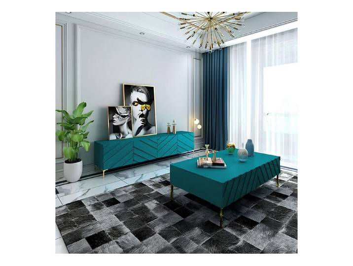 JVmoebel Sideboard Niedrige Kommode aus Metall in Grün mit goldenen Edelstahlfüßen (Sideboard), Made in Europa