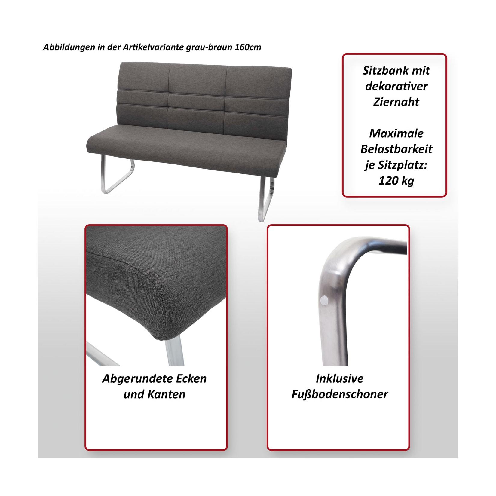 Set 2x Esszimmerstuhl+Sitzbank MCW-G55, Bank Küchenstuhl Stuhl+Armlehne, Stoff/Textil Edelstahl ~ grau-braun Bank 160cm