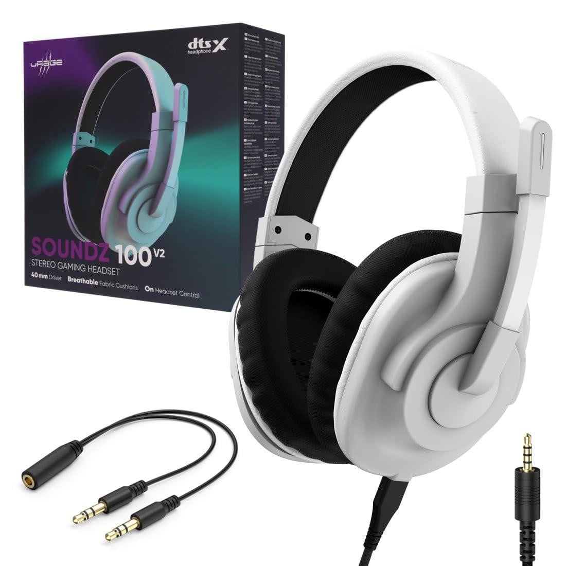 uRage SoundZ 100 V2 bekabelde gaming-hoofdtelefoon met witte hoofdband