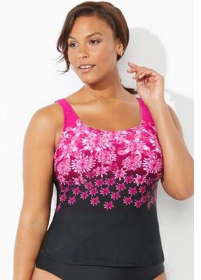 Plus Size Women's Chlorine Resistant Classic Tankini Top by Swimsuits For All in Pink Exploded (Size 10)