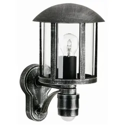 Albert Außenwandleuchte Landhausstil Vintage Typ Nr. 1834 mit Bewegungsmelder (Typ Nr. 1836), E27, Alu-Guss / klar, Schwarz-Silber ALB-601836