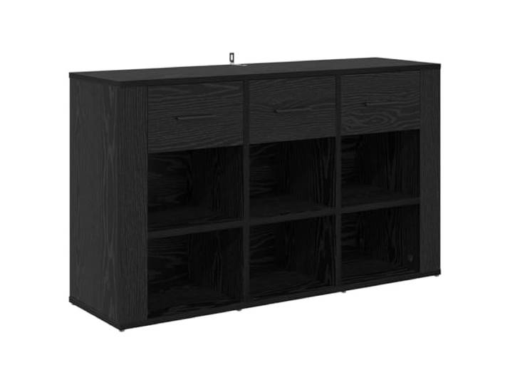 Sideboard Schwarz Eichen-Optik 100 x 30 x 59,5 cm Holzwerkstoff Rustikales Design, mattschwarze Akzente, Kugellagerführungen, Holzwerkstoff-Regale, Wohnzimmer, Essbereich