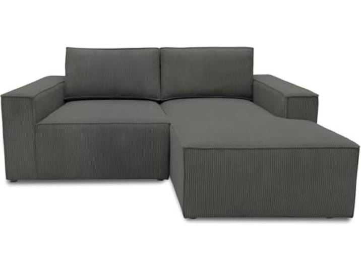DOMO. collection Ecksofa Calnu, Cordstoff & Taschenfederkern, Dunkelgrau Longchair rechts klein mit Cordstoff, platzsparendes Modulsofa in L-Form, 198 x 172 x 85 cm (BxTxH)