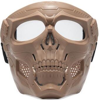 DynamicDeals Full Face Skull Motorcycle Mask With Colored Goggles Tactical Windproof Protection khaki 1