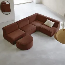 Modul-Ecksofa mit mahagonifarbenem Stoffbezug, 5–6 Sitzplätze