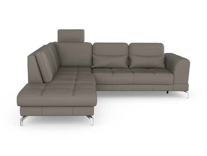 Ecksofa, Naturleder, Braun Schlamm 258×226 cm, Sitztiefenverstellung, Ottomane Links, Sitze für 5,5, sit&more