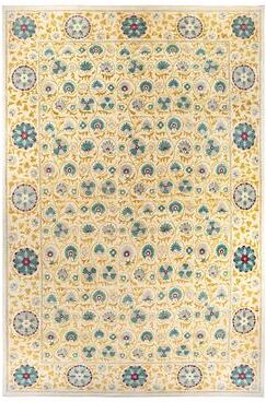 "Overton Handknotted Wool Vintage Inspired Contemporary Suzani Ivory Area Rug - 18' 4"" x 12' 3"""