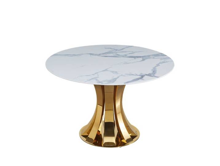 Table à Manger Ronde JUDITH – 120 cm – Pied Gold Élégant