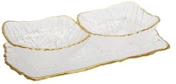 Classic Touch Glass 2 Bowl Relish Dish with Gold Trim