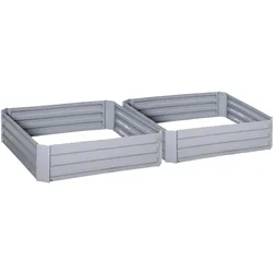 PFLANZENBEET-SET, Pflanzkübel, Blumenkübel für Garten, Terrasse, Verzinkter Stahl, Grau, 100 x 100 x 30 cm