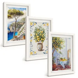 BILDER SET 3er Set - 20x30 cm Weißer Rahmen - Gemälde von Zitronenbäumen