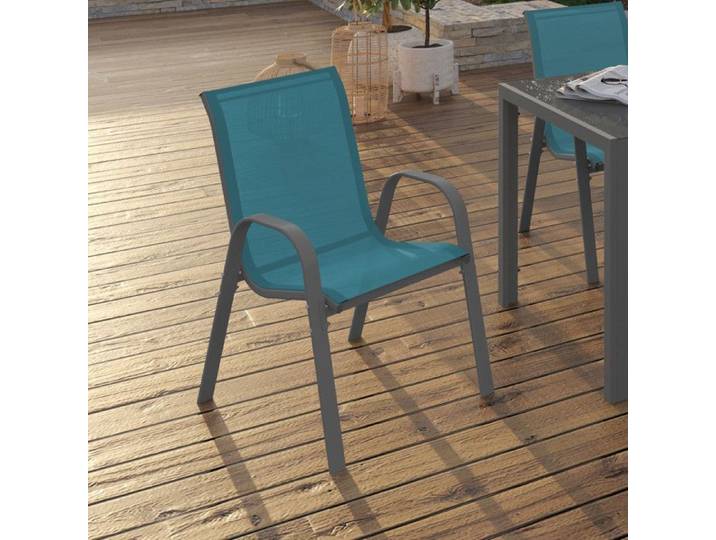 IDMARKET Lot de 6 chaises de jardin LYMA métal et textilène empilables bleu canard