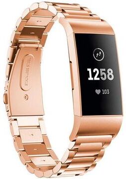 Everyday Crate Premium Stainless Steel Watch Band Replacement Strap For Fitbit Charge 3 With Secure Slingshot Buckle rose Gold