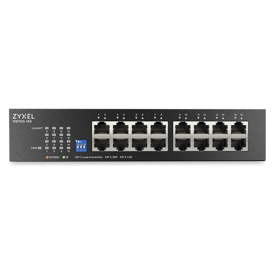 Zyxel GS1100-16S 16-Port Gigabit Unmanaged Switch,DIP-Sektor (16 Ports) (GS1100-16S-EU0101F)