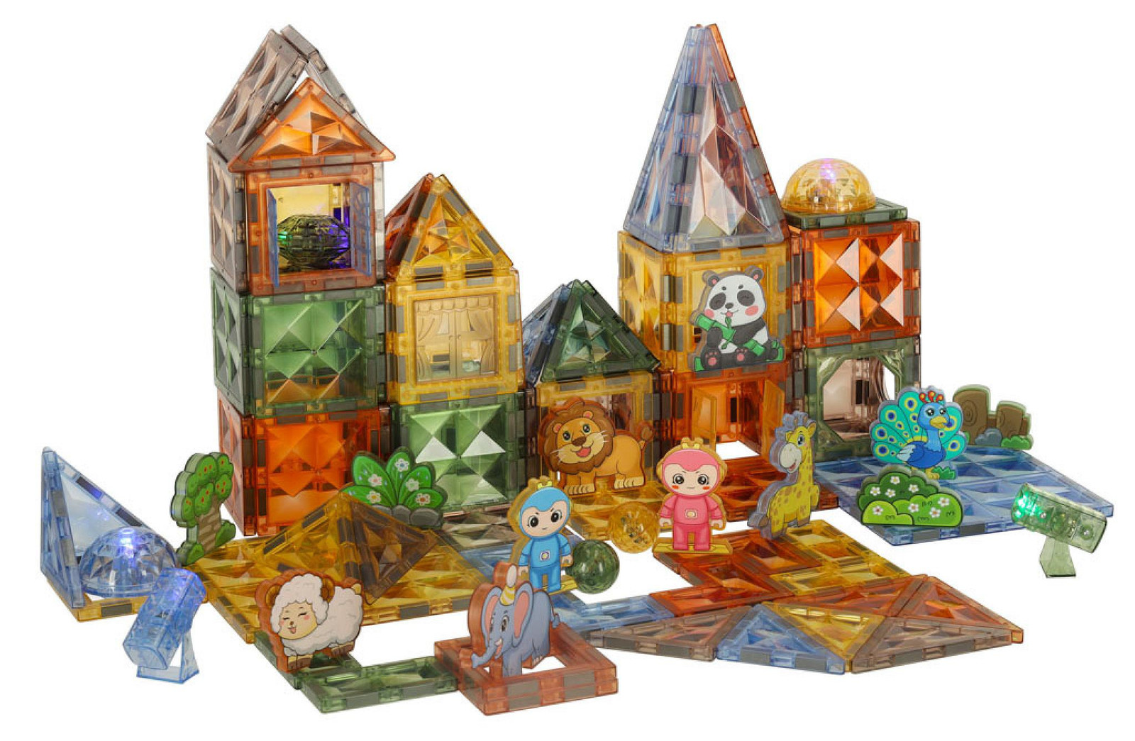 Ikonka 3D-constructie Magnetische blokken Gloeiend dierenpark 124 stuks