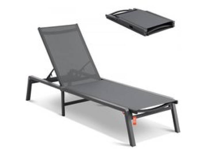 VEVOR Chaiselongue-Sessel für den Außenbereich, Aluminium-Terrassen-Liegestuhl mit 5 verstellbaren Positionen, klappbarer Pool-Liegestuhl, Liegestuhl und komplett flacher Sonnenstuhl für Terrasse, Strand, Pool, Dunkelgrau