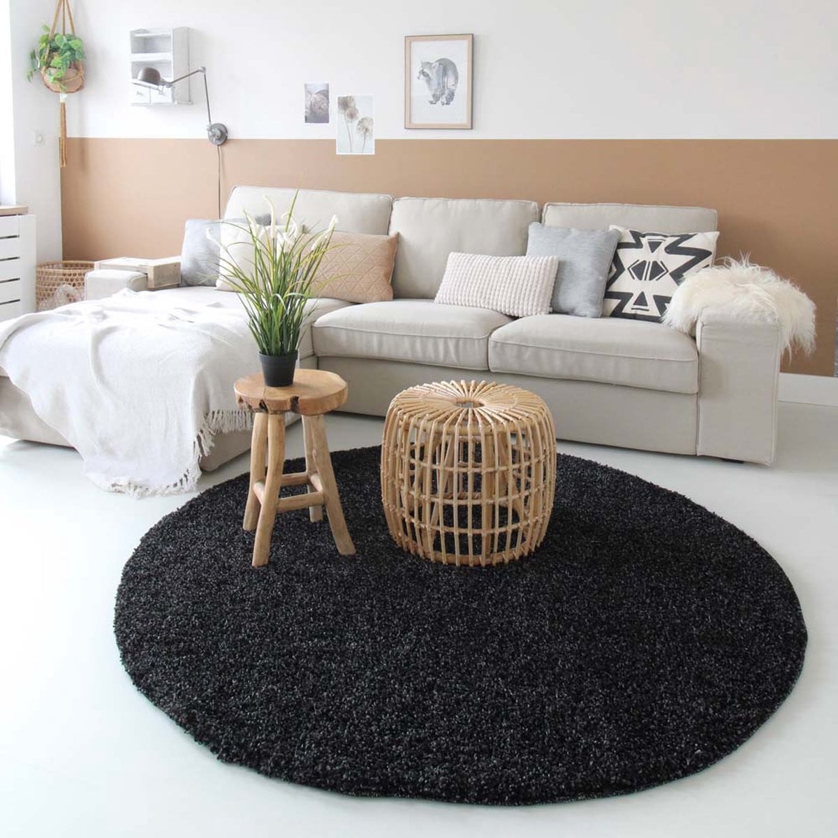 Rond hoogpolig vloerkleed Shaggy Trend antraciet