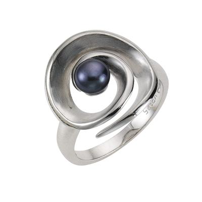 Fingerring ZEEME "Silber 925 rhodiniert mit schwarzer Perle" Gr. 16,5, weiß, Fingerringe, Damen, 052 (16,6), Silber 925 (Sterlingsilber), Fingerring