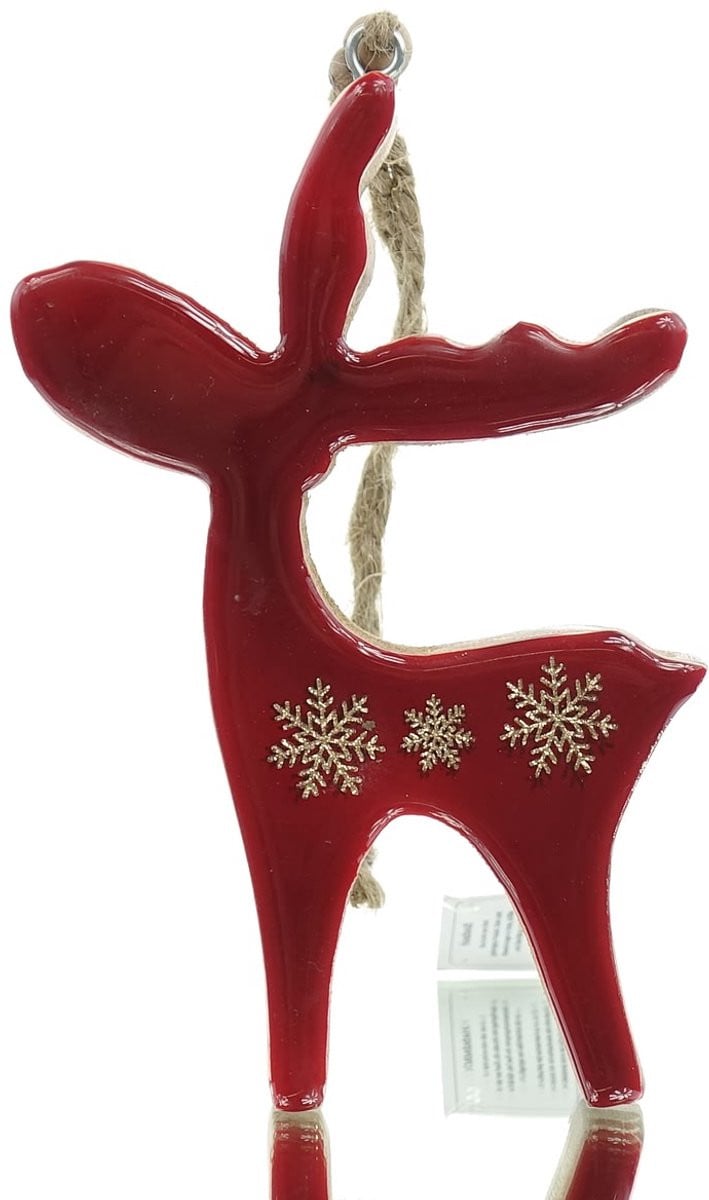 Gasper kersthanger hert emaille rood met sneeuwvlokken 15 cm