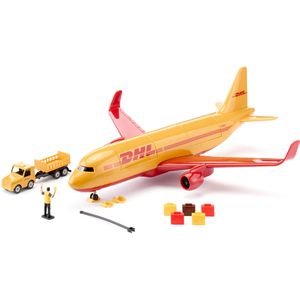 siku Fluggerät 1702 DHL Frachtflugzeug, mit Fahrzeug & Zubehör, aus Metall/Kunststoff, Länge 39,5 cm