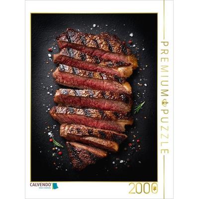 CALVENDO Puzzle Saftiges Steak in Scheiben mit Grillstreifen und Gewürzen | 2000 Teile Lege-Größe 90x67cm Foto-Puzzle für glückliche Stunden