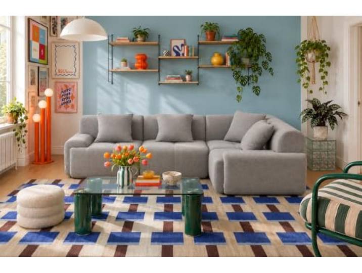 MILYsofa Modulares Ecksofa 4-Sitzer, Chenille-Bezug Mineralgrau, Abnehmbare Kissenbezüge (Mineralgrau, 4-Sitzer)