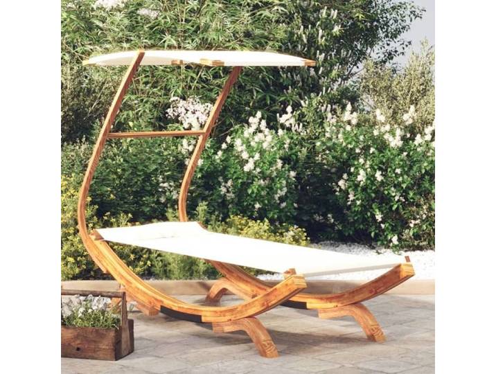 Transat de soleil-Lit repos avec auvent 100x190x134 cm Bois courbé massif Crème NEUF BM234487778