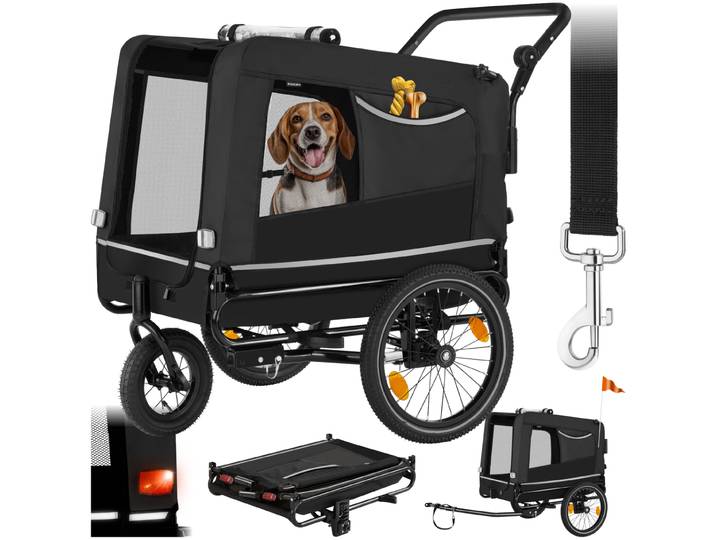 Remorque vélo pour chien WoofRider multifonction, Pliable, jusqu'à 40kg - noir