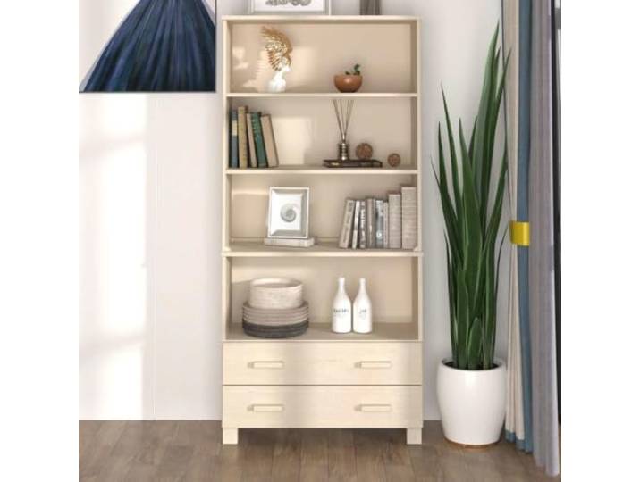 RJPLMFV Anrichte Hamar Massivholz, Kiefernholz, Honigbraun Offene Regale, ausziehbare Schubladen, Aufbewahrung für Wohnzimmer, Wandbefestigung inklusive