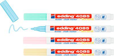 Kreidemarker Edding 4085, für glatte Oberflächen, Strichbreite 1-2 mm, Rundspitze, 4er Set, pastell